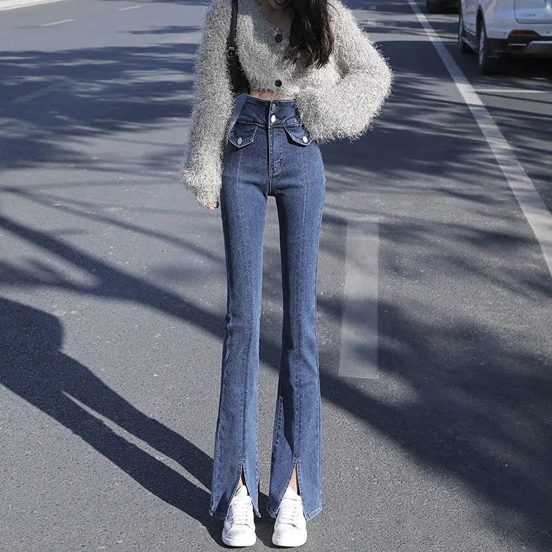 Vintage High Waist Trend Split Trousers 2022 Fashion Aesthetic Streetwear Casual Demin Pants Women Korean Style Jeans S54